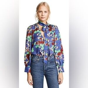 RIXO London IVY blue CHERRY BLOSSOM Neck Tie Top (T1)